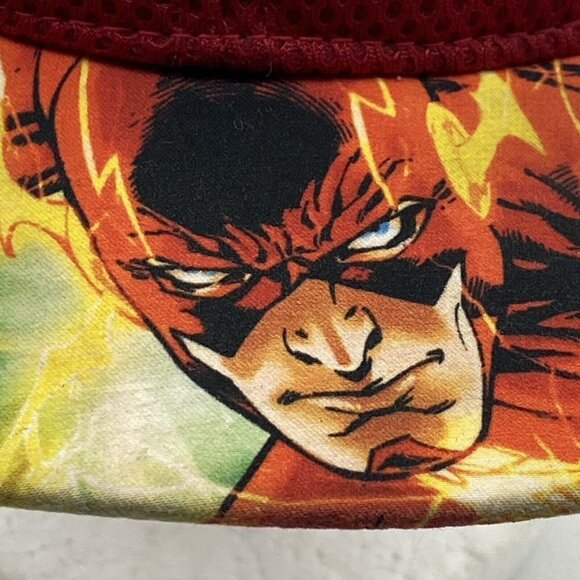 The Flash Baseball Cap Hat Adjustable Red DC Comics Print on Bill Lightning Bolt - Picture 3 of 11